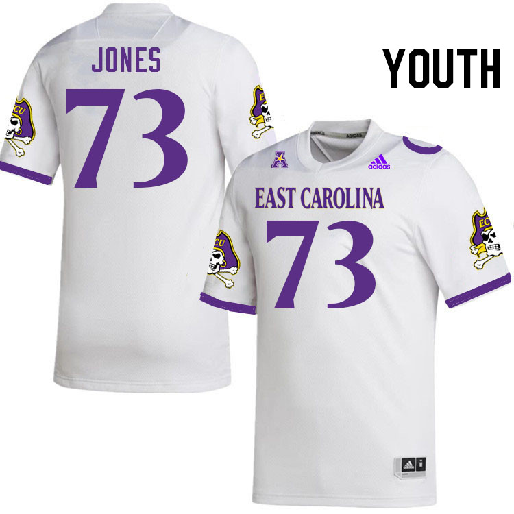 Youth #73 Karson Jones ECU Pirates College Football Jerseys Stitched-White